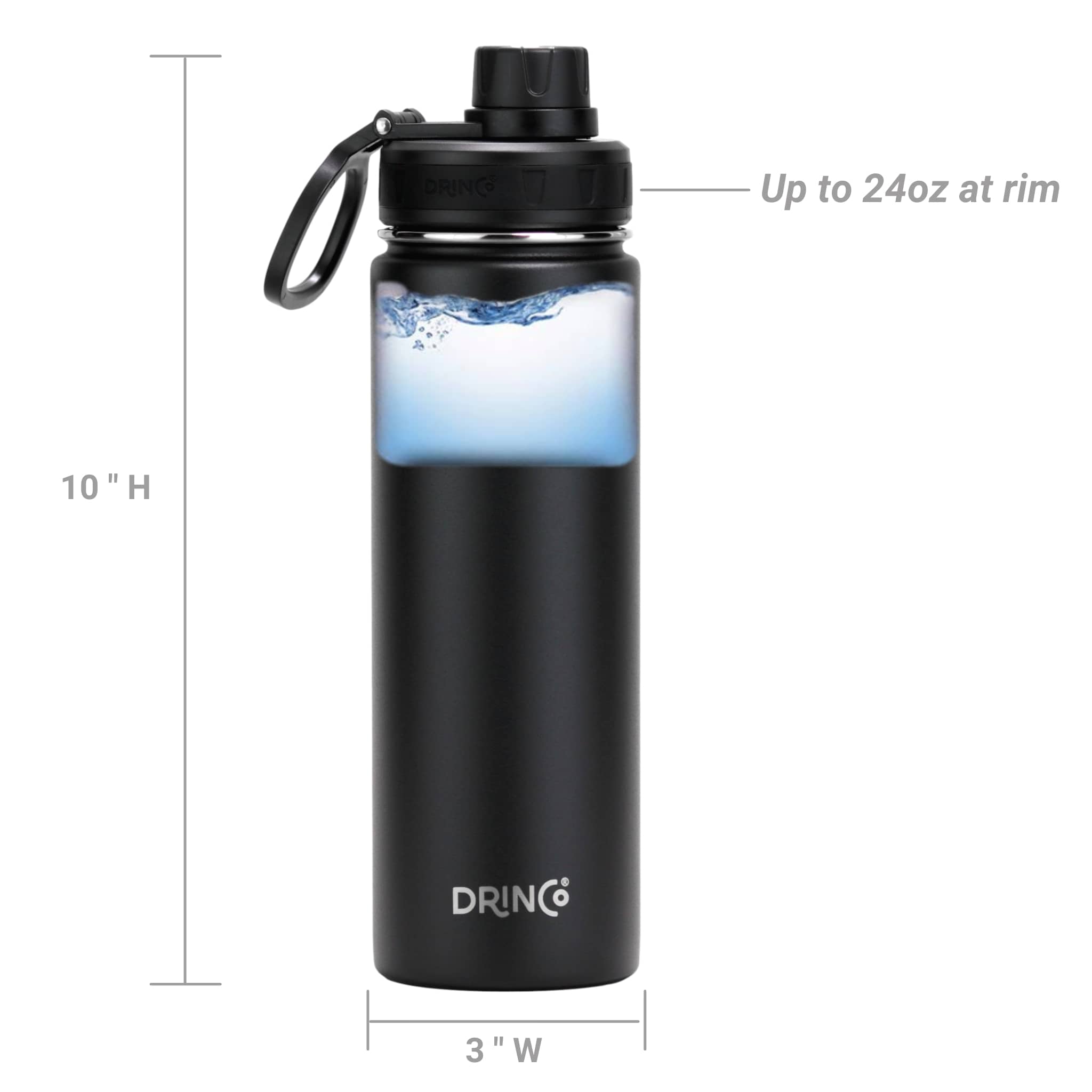 22oz Stainless Steel Sport Water Bottle DRINCO® - Black